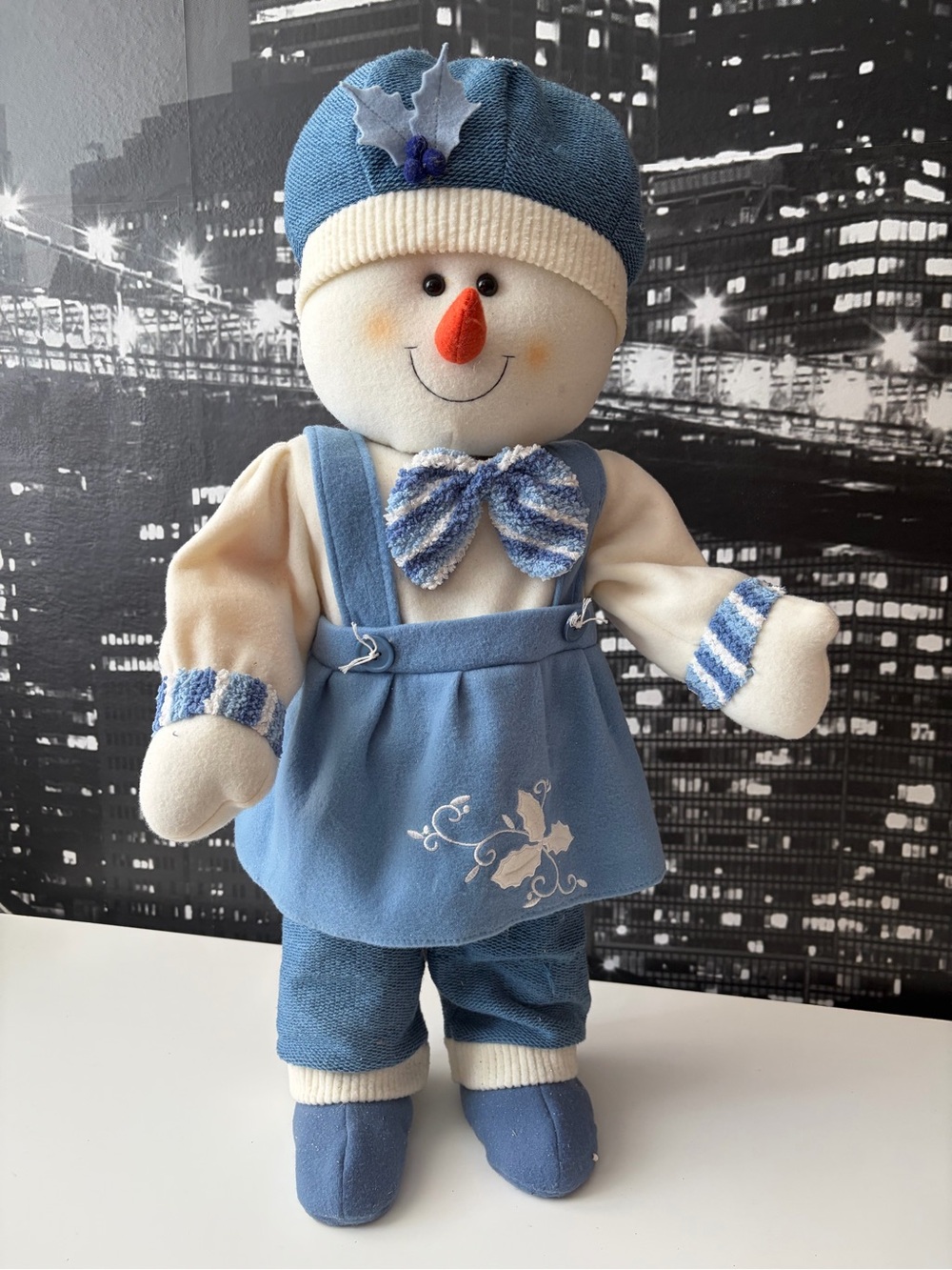 Blue Plush Snowman Holiday Doll - Decorative Accent